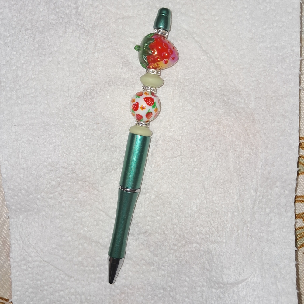 Green Pen with Strawberry Bead Accent